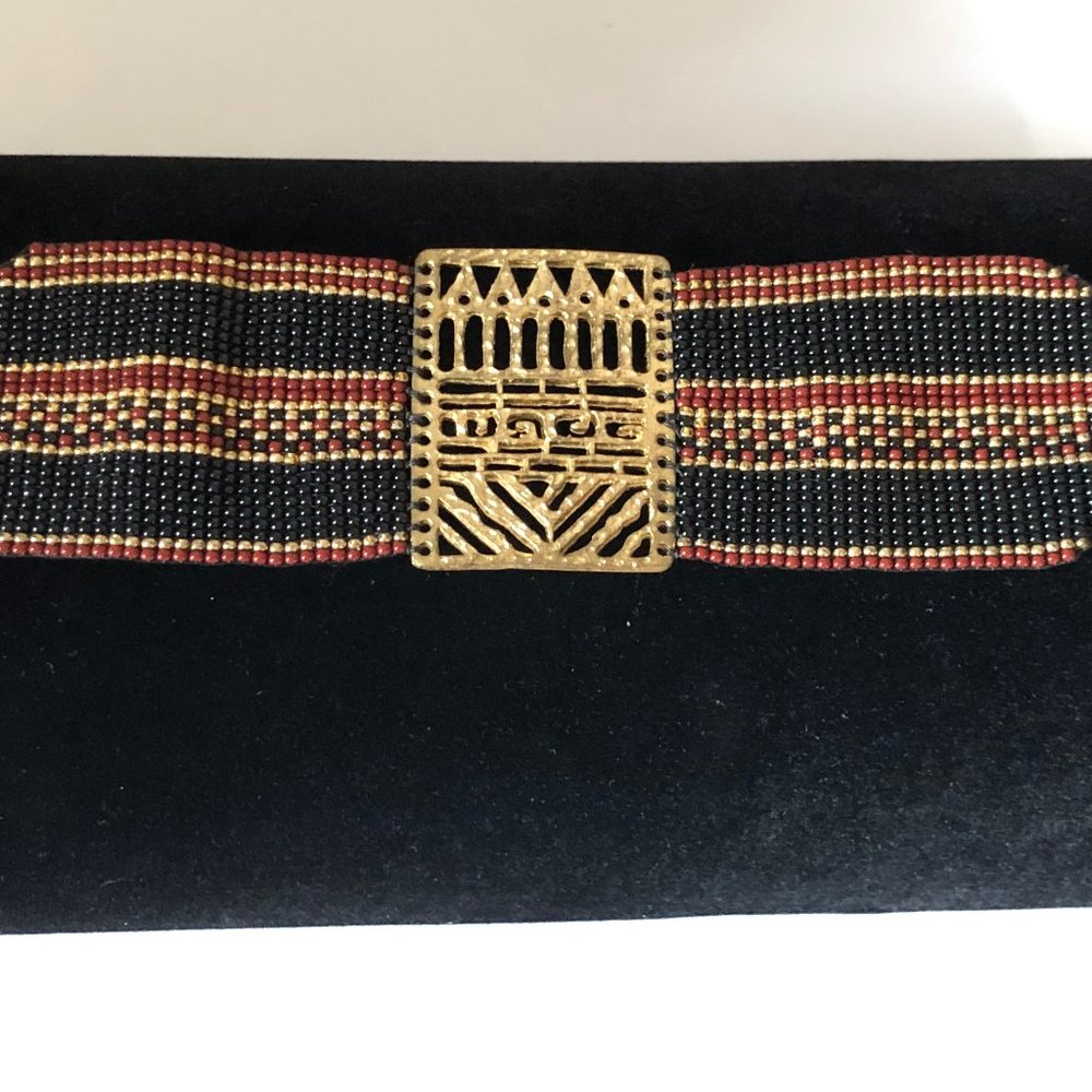 Gold Plated Seed Beaded Aztec Choker Necklace